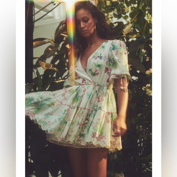 NWT Hemant & Nandita white floral print Zaina mini dress - Picture 1 of 7